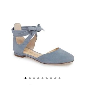 Sole society Paula d'orsay Strappy flat Ankle shoes sz 10 blue suede feel